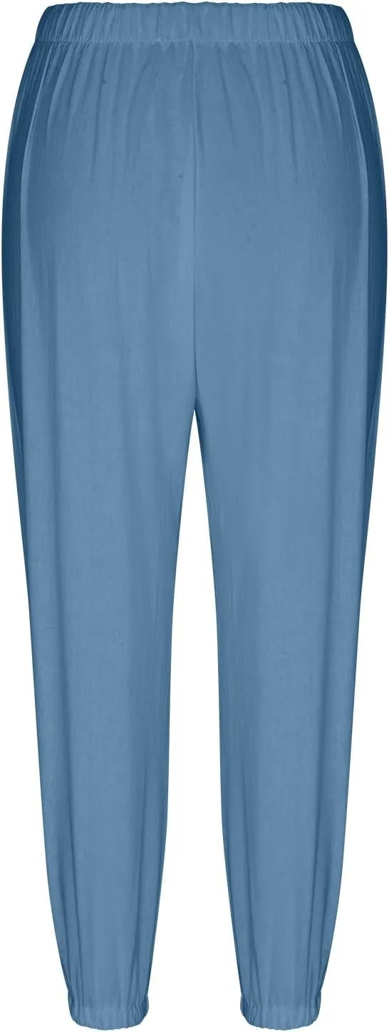 Ceboyel Women's Cotton Linen Lantern Tapered Pants Drawstring Baggy Harem Pants Summer Pants Casual Lounge Trousers 2023