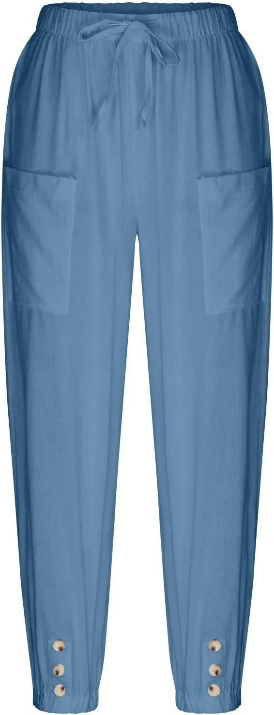 Ceboyel Women's Cotton Linen Lantern Tapered Pants Drawstring Baggy Harem Pants Summer Pants Casual Lounge Trousers 2023