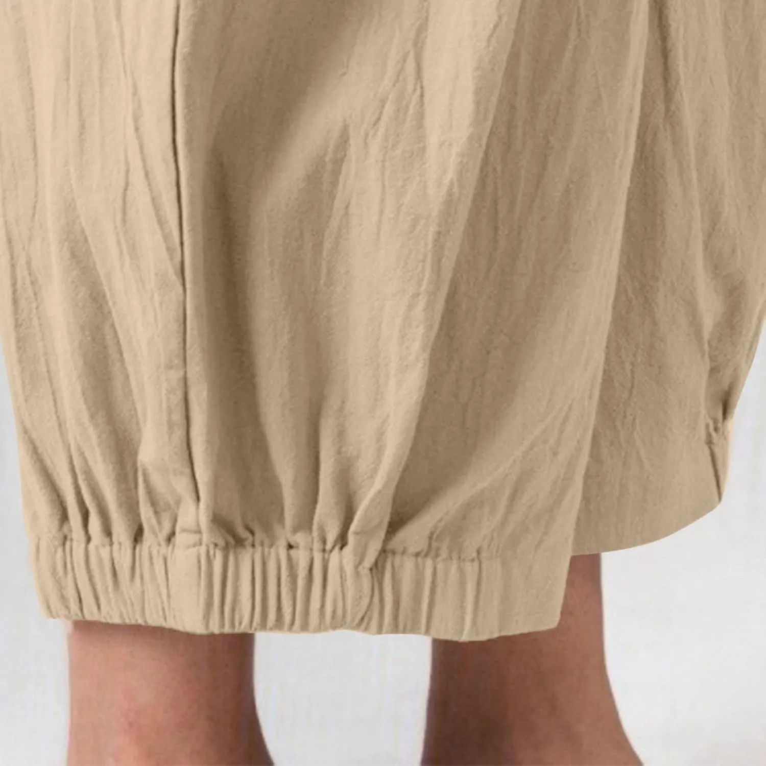 Ceboyel Women's Cotton Linen Pants Elastic Waist Pockets Casual Pants Wide Straight Leg Ankle Trousers Summer Baggy Outfits