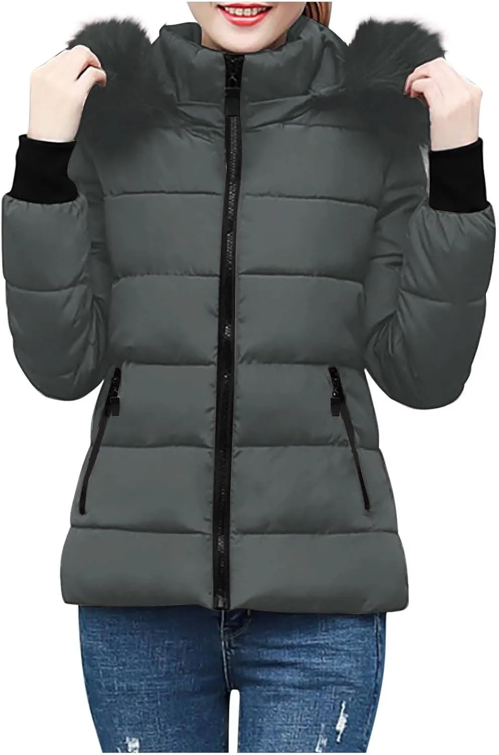 Ceboyel Womens Warm Winter Puffer Coats 2024 Trendy Hooded Jackets Thicken Down Coat With Hood Fur Lightweight