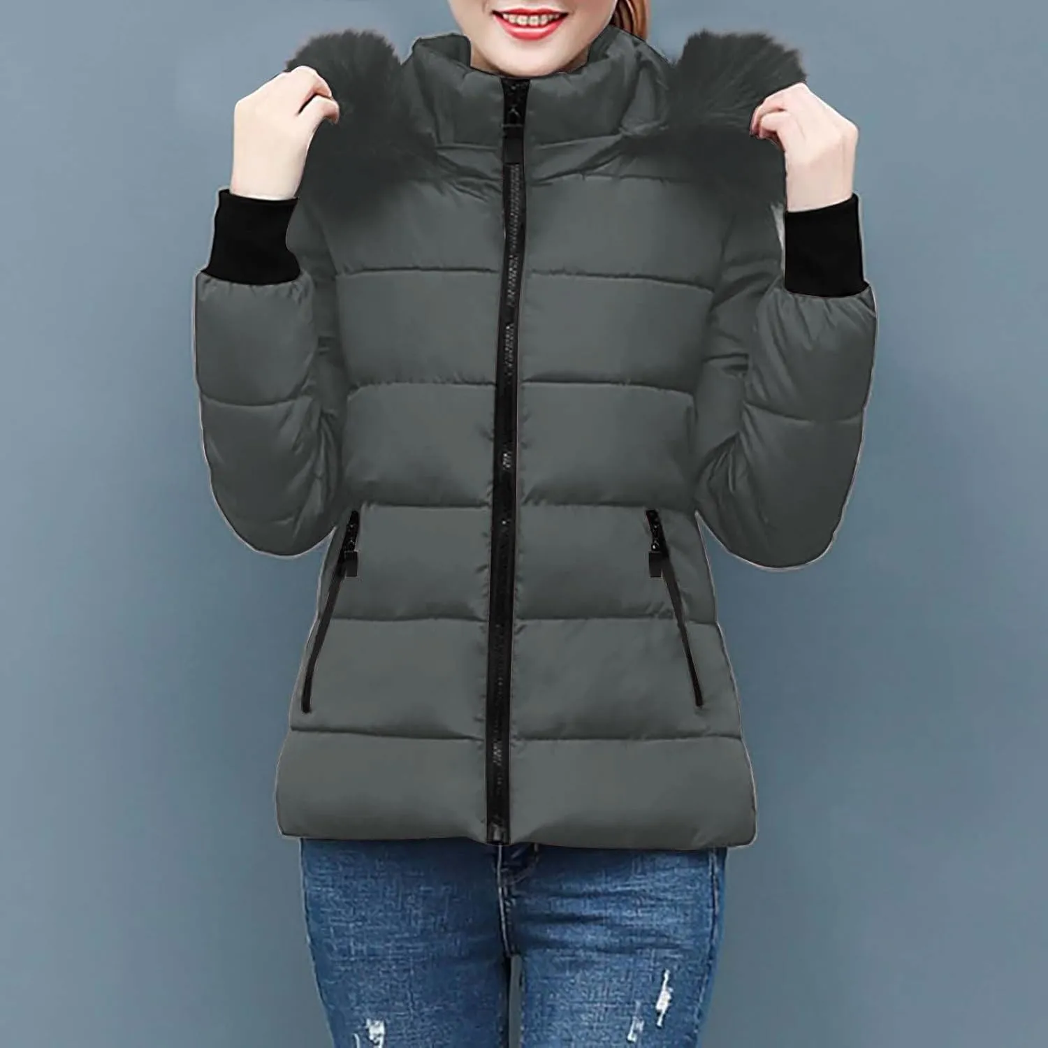 Ceboyel Womens Warm Winter Puffer Coats 2024 Trendy Hooded Jackets Thicken Down Coat With Hood Fur Lightweight
