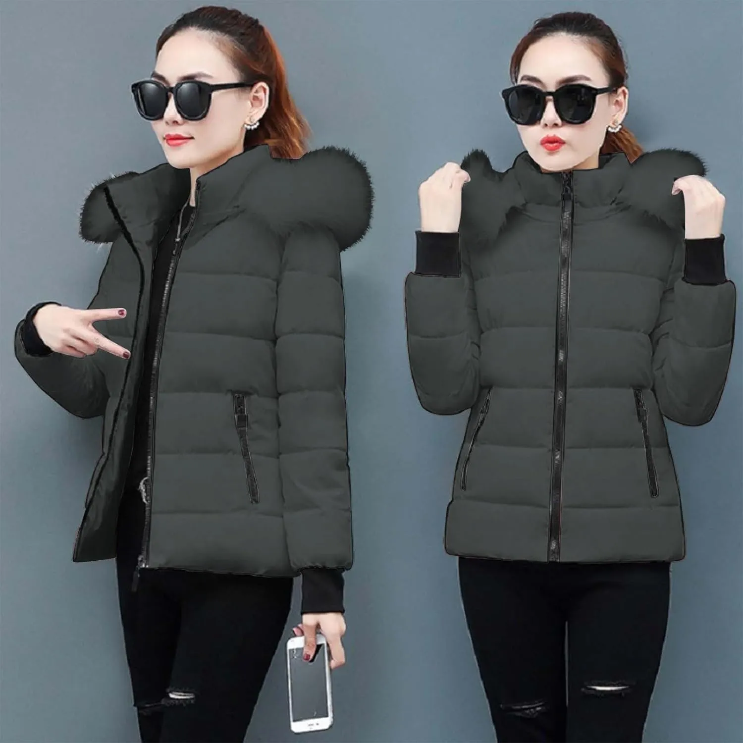 Ceboyel Womens Warm Winter Puffer Coats 2024 Trendy Hooded Jackets Thicken Down Coat With Hood Fur Lightweight