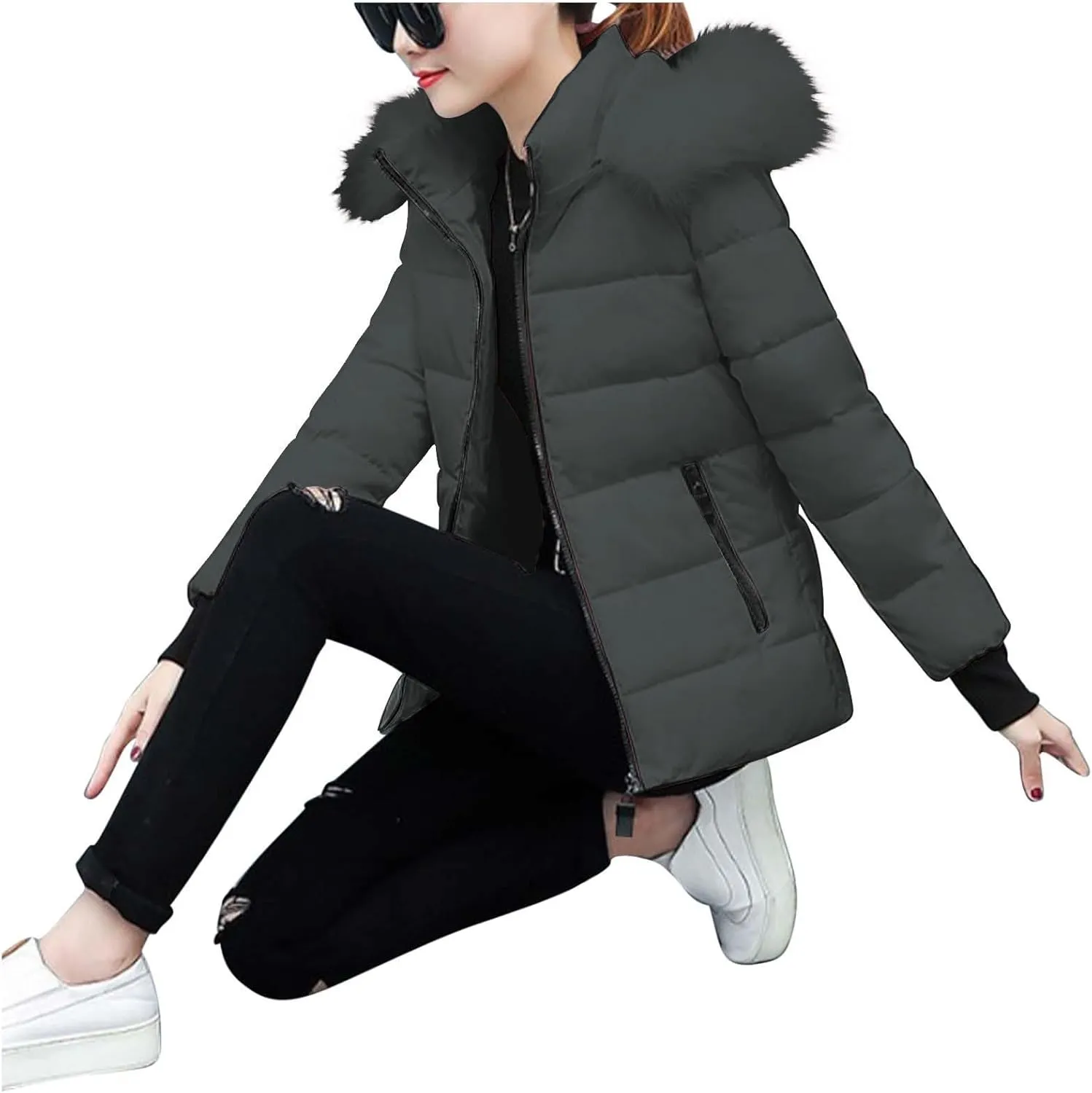 Ceboyel Womens Warm Winter Puffer Coats 2024 Trendy Hooded Jackets Thicken Down Coat With Hood Fur Lightweight