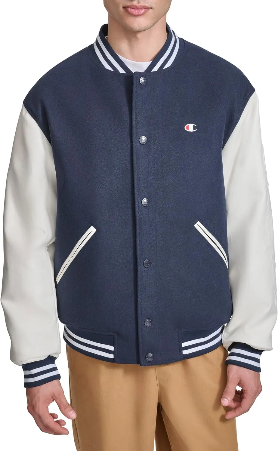 Champion Men's Letterman Varsity Bomber Jacket with Quilted Lining & Embroidered Sleeves