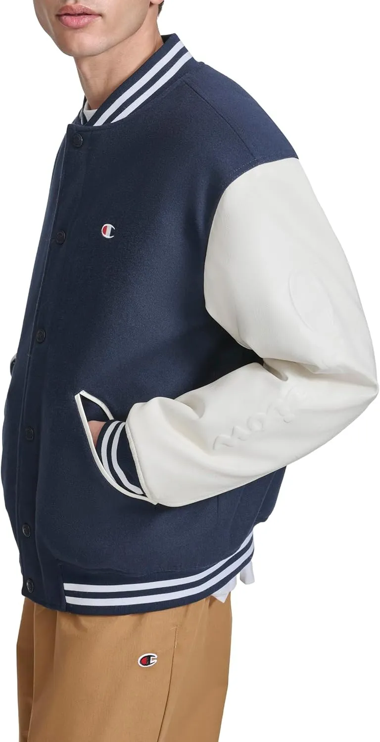Champion Men's Letterman Varsity Bomber Jacket with Quilted Lining & Embroidered Sleeves