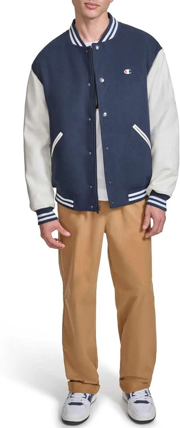 Champion Men's Letterman Varsity Bomber Jacket with Quilted Lining & Embroidered Sleeves