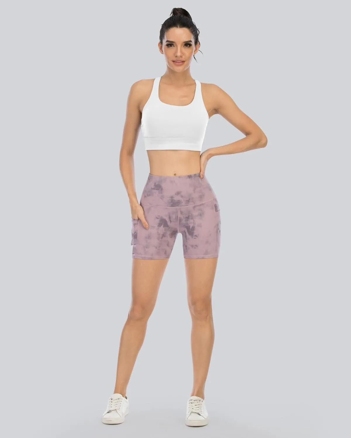 CHRLEISURE Womens Biker Yoga Shorts with Pockets: High Waisted Tummy Control Spandex Workout Athletic Gym Shorts 4 Packs