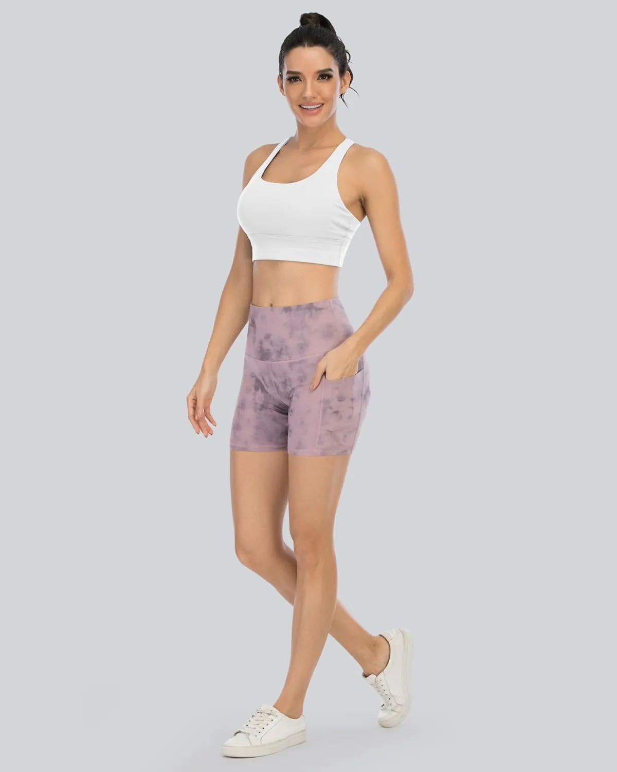 CHRLEISURE Womens Biker Yoga Shorts with Pockets: High Waisted Tummy Control Spandex Workout Athletic Gym Shorts 4 Packs