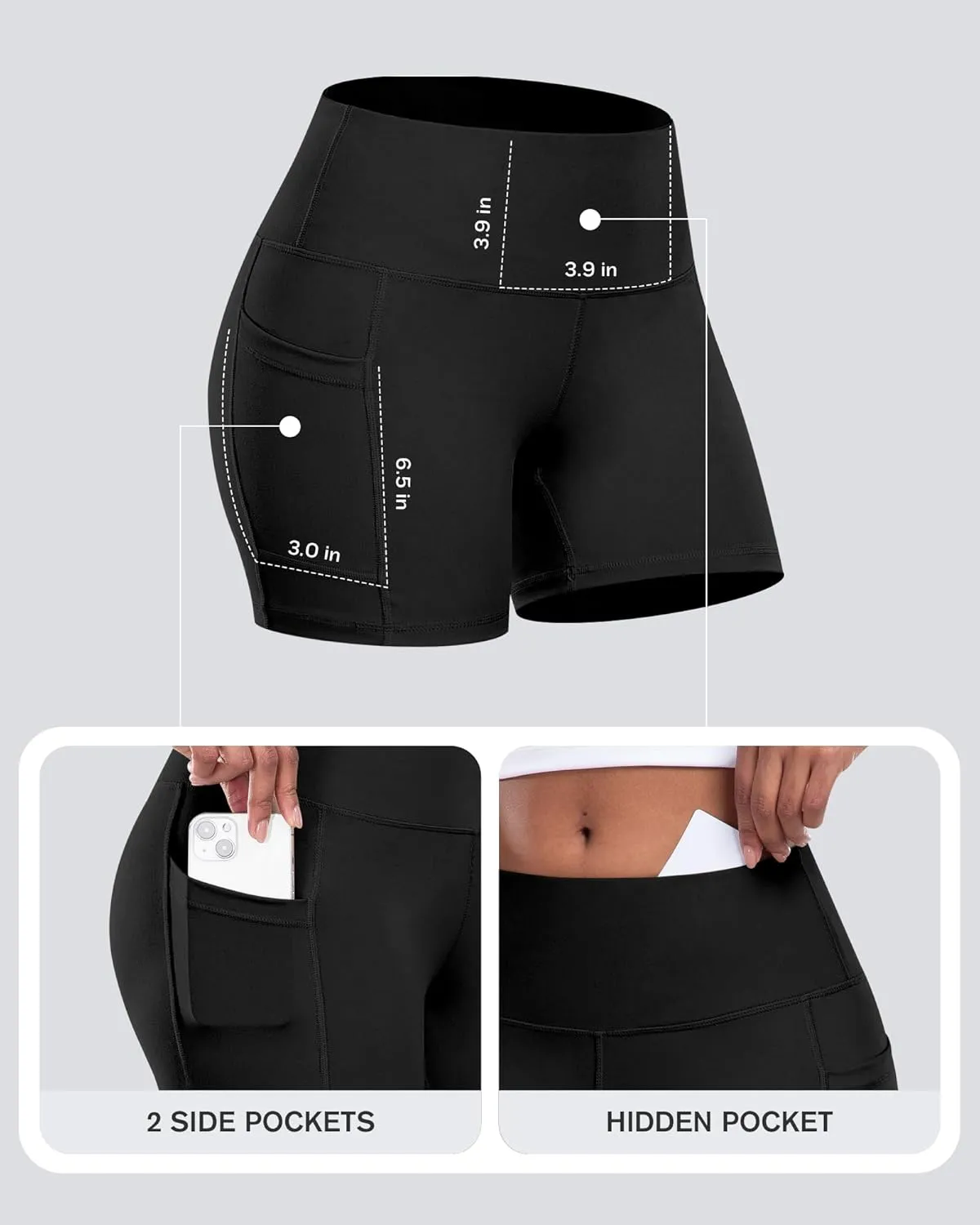 CHRLEISURE Womens Biker Yoga Shorts with Pockets: High Waisted Tummy Control Spandex Workout Athletic Gym Shorts 4 Packs