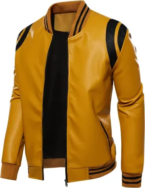 chuida Mens Stand Collar leather jacket Motorcycle Lightweight leather jacket men Faux Leather Bomber Casual Outwear