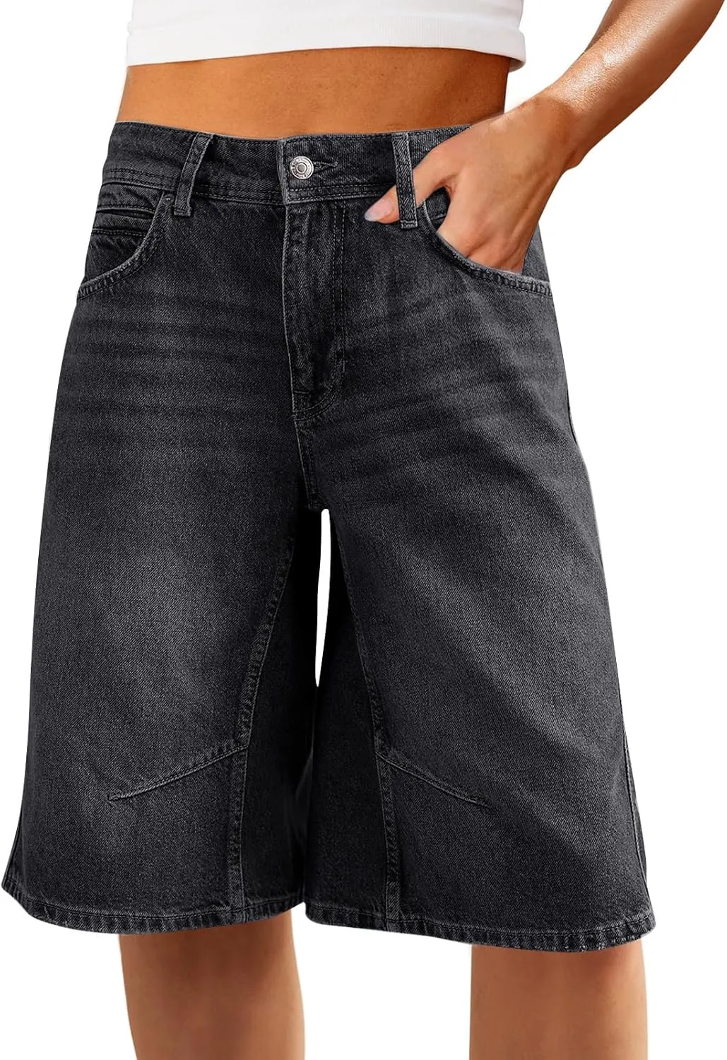 Cicy Bell Womens Summer Wide Leg Denim Shorts Casual Loose Mid Rise Jorts Bermuda Knee Length Jeans Shorts