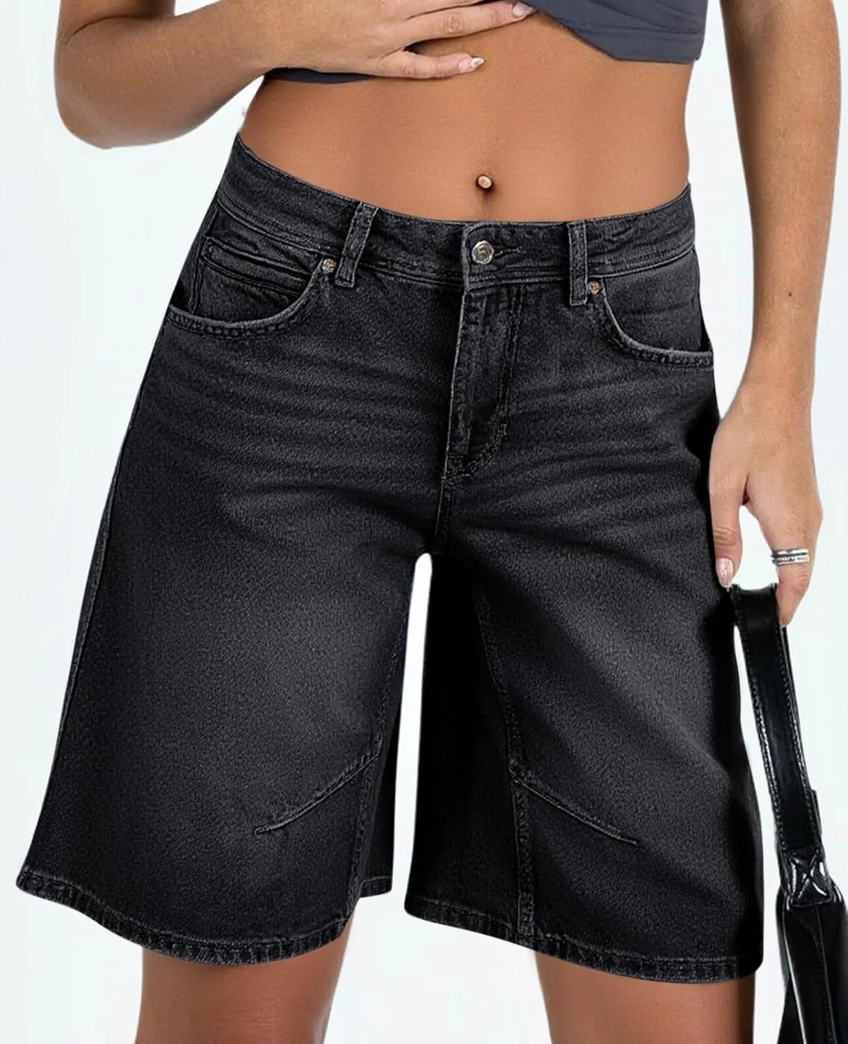 Cicy Bell Womens Summer Wide Leg Denim Shorts Casual Loose Mid Rise Jorts Bermuda Knee Length Jeans Shorts