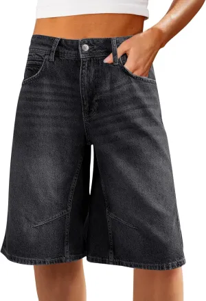 Cicy Bell Womens Summer Wide Leg Denim Shorts Casual Loose Mid Rise Jorts Bermuda Knee Length Jeans Shorts