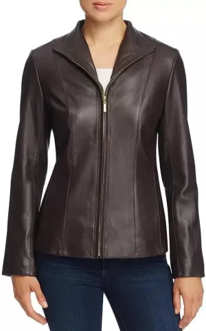 Cole Haan Women's Leather Wing Collared Jacket (Standard and Plus Size)