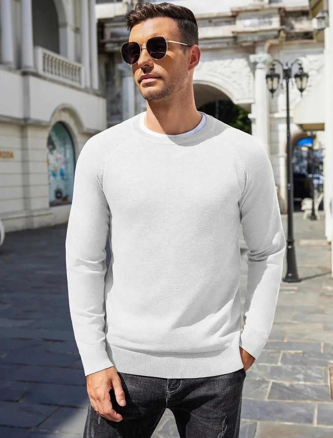 COOFANDY Men's Crewneck Sweater Casual Dress Pullover Sweater Slim Fit Lightweight Long Sleeve Raglan Sweaters
