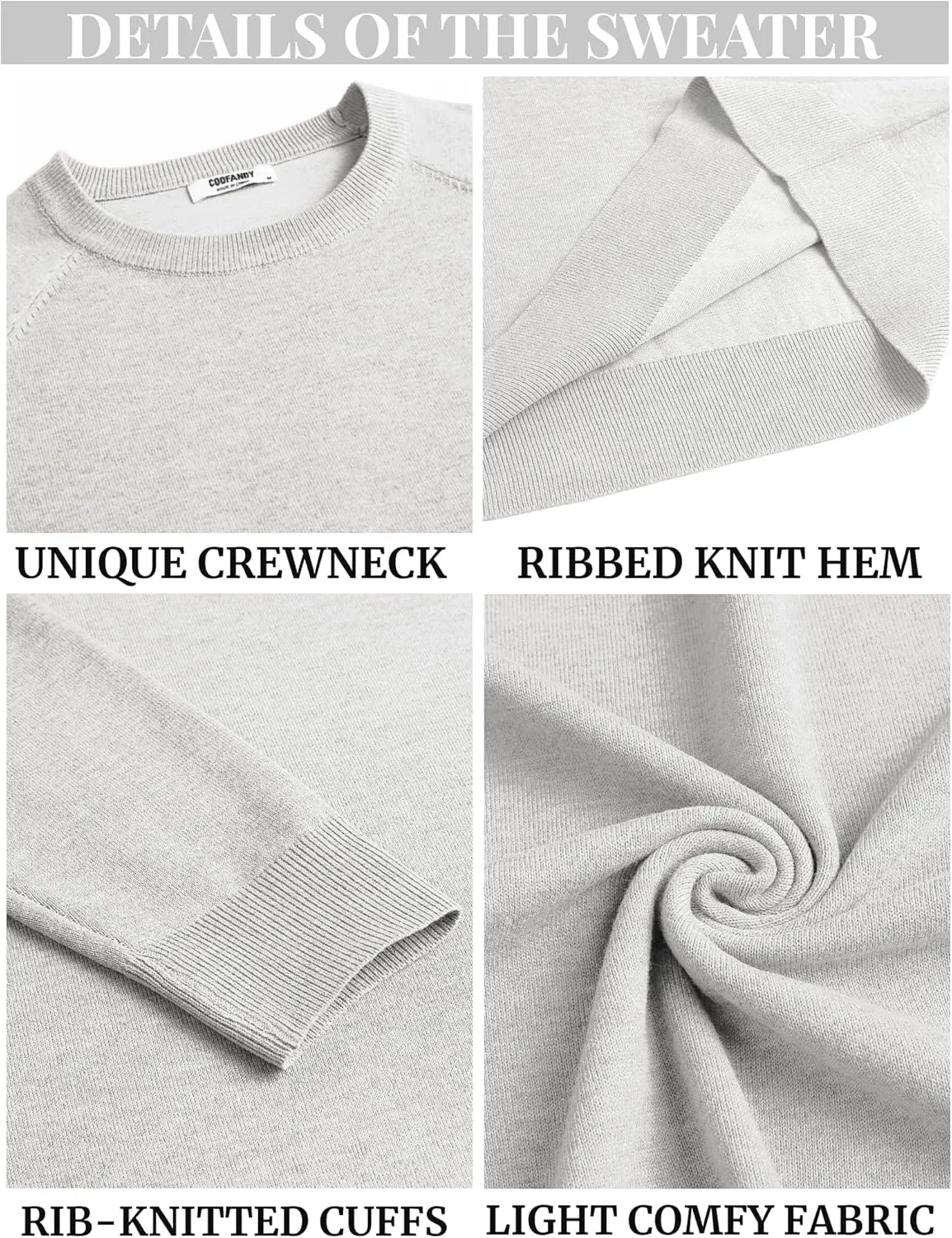 COOFANDY Men's Crewneck Sweater Casual Dress Pullover Sweater Slim Fit Lightweight Long Sleeve Raglan Sweaters