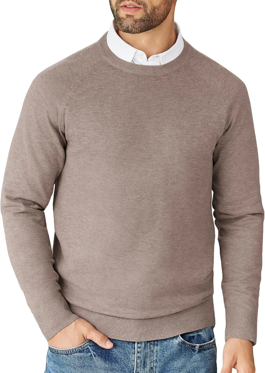 COOFANDY Men's Crewneck Sweater Casual Dress Pullover Sweater Slim Fit Lightweight Long Sleeve Raglan Sweaters