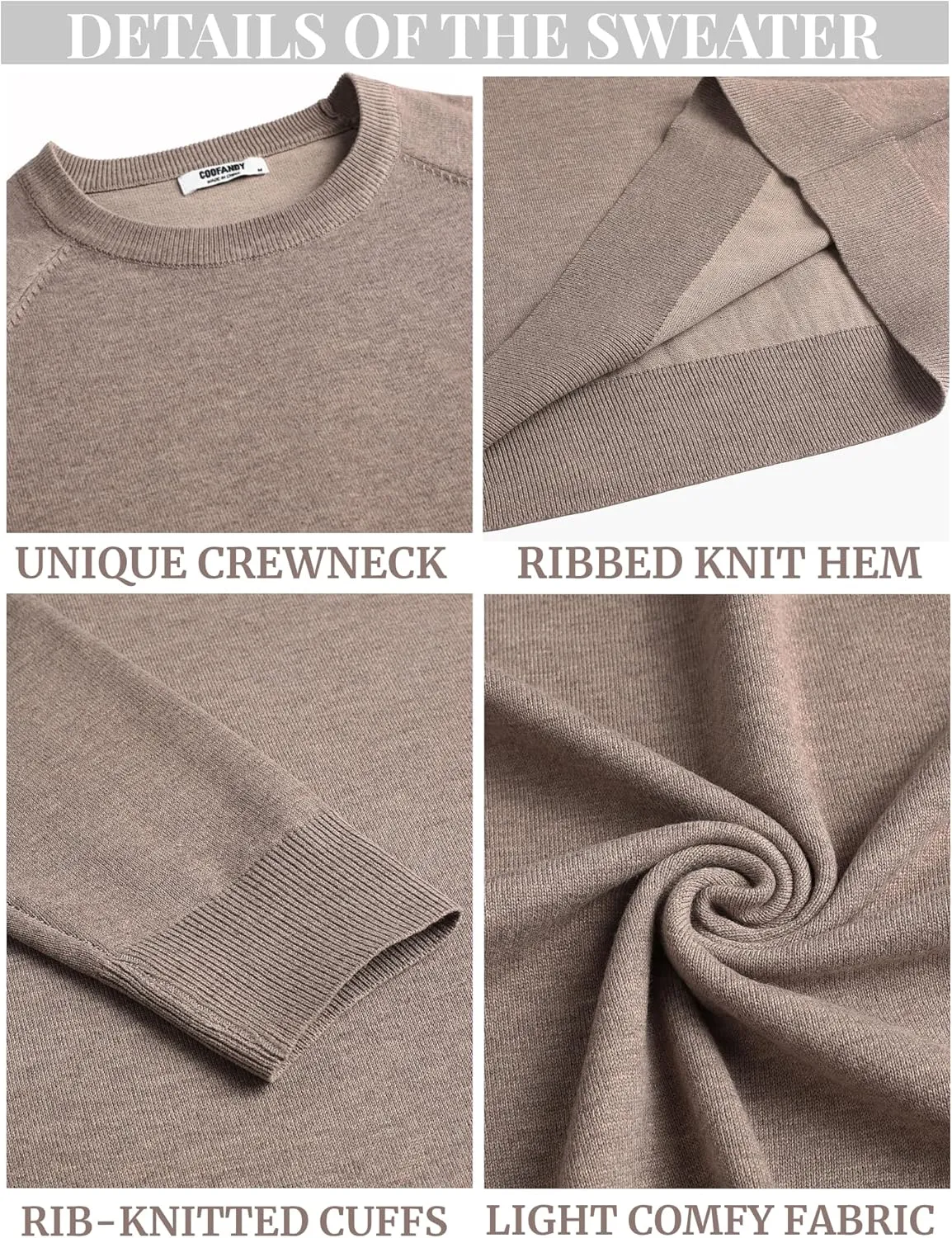COOFANDY Men's Crewneck Sweater Casual Dress Pullover Sweater Slim Fit Lightweight Long Sleeve Raglan Sweaters