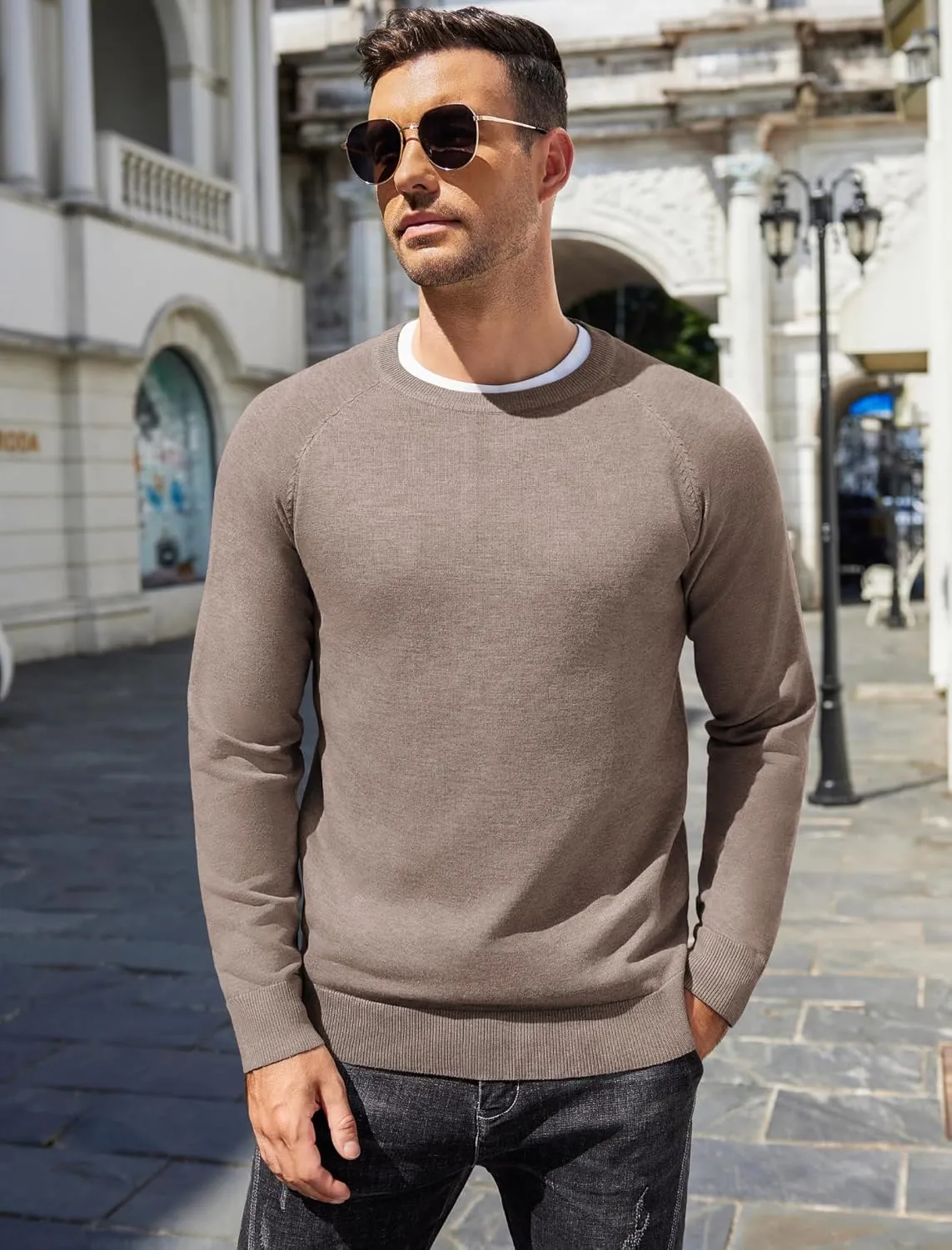 COOFANDY Men's Crewneck Sweater Casual Dress Pullover Sweater Slim Fit Lightweight Long Sleeve Raglan Sweaters
