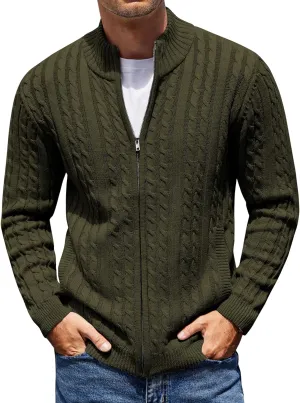 COOFANDY Men's Full Zip Cardigan Sweater Slim Fit Cable Knitted Zip Up Sweater with Pockets