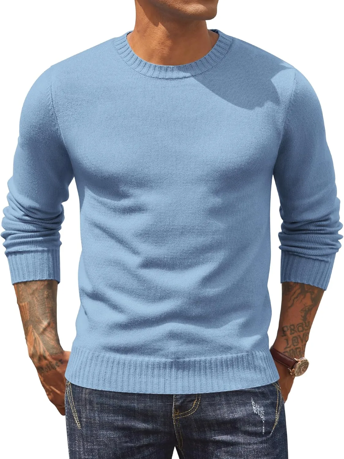 COOFANDY Mens Knit Dress Sweater Crewneck Long Sleeves Slim Fit Sweaters Business Casual Ribbing Pullover Tops