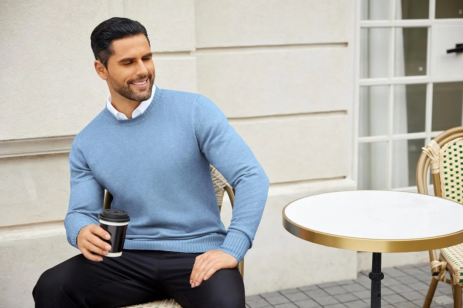 COOFANDY Mens Knit Dress Sweater Crewneck Long Sleeves Slim Fit Sweaters Business Casual Ribbing Pullover Tops