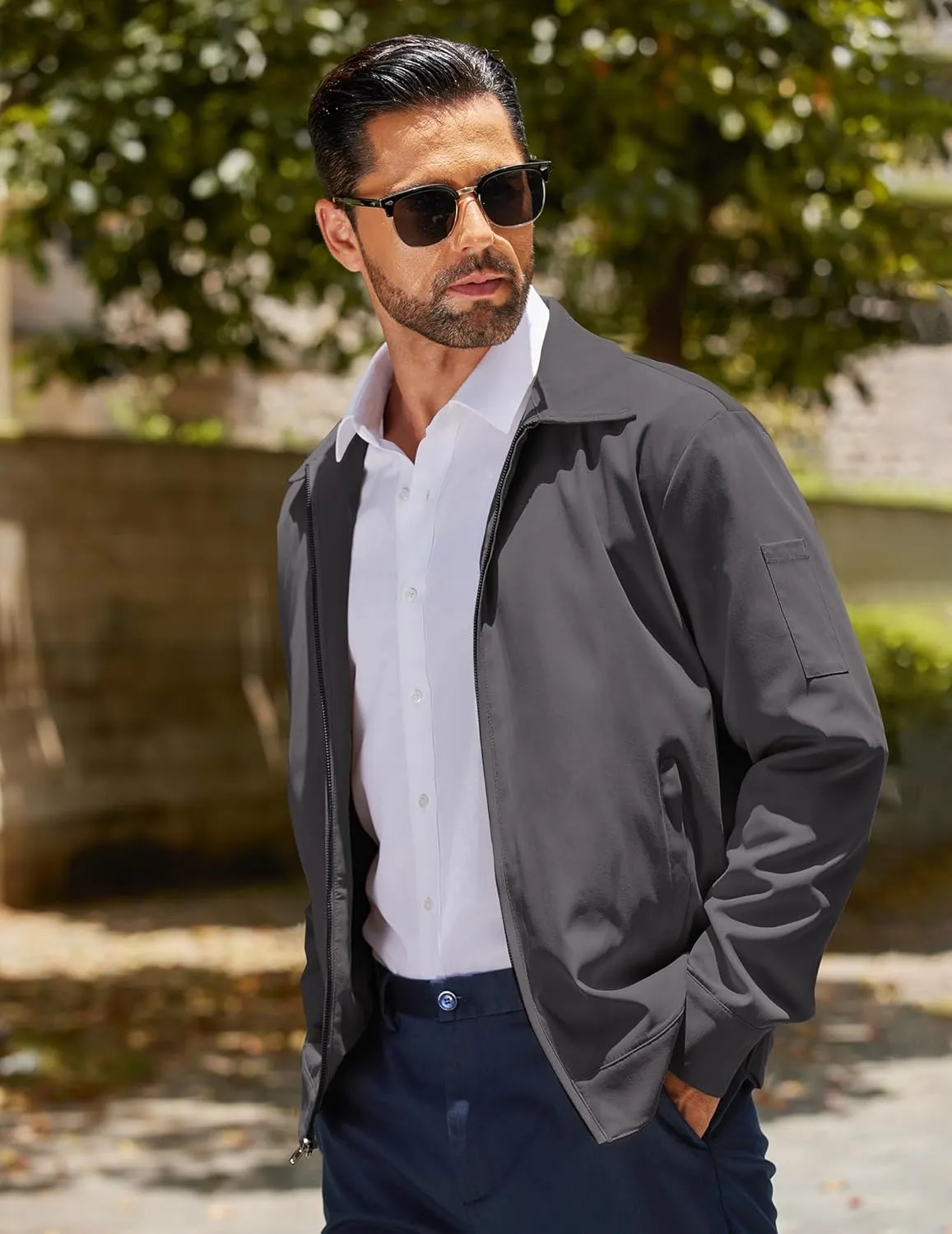 COOFANDY Men's Lightweight Zip Up Jacket Eisenhower Work Office Jackets Casual Golf Outwear