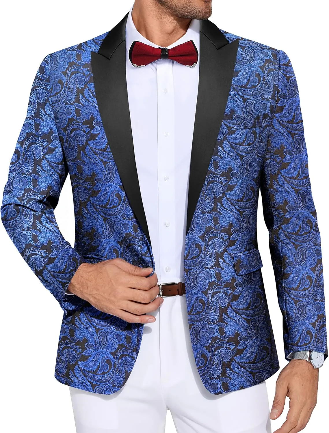 COOFANDY Men's Paisley Tuxedo Jacket One Button Dress Suit Jacket Floral Blazer for Dinner Party Prom Wedding