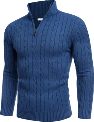 COOFANDY Men's Quarter Zip Sweater Slim Fit Casual Knitted Turtleneck Pullover Mock Neck Polo Sweater