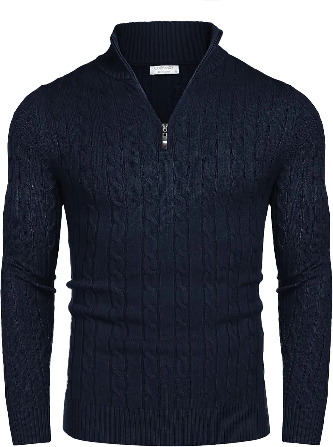 COOFANDY Men's Quarter Zip Sweater Slim Fit Casual Knitted Turtleneck Pullover Mock Neck Polo Sweater