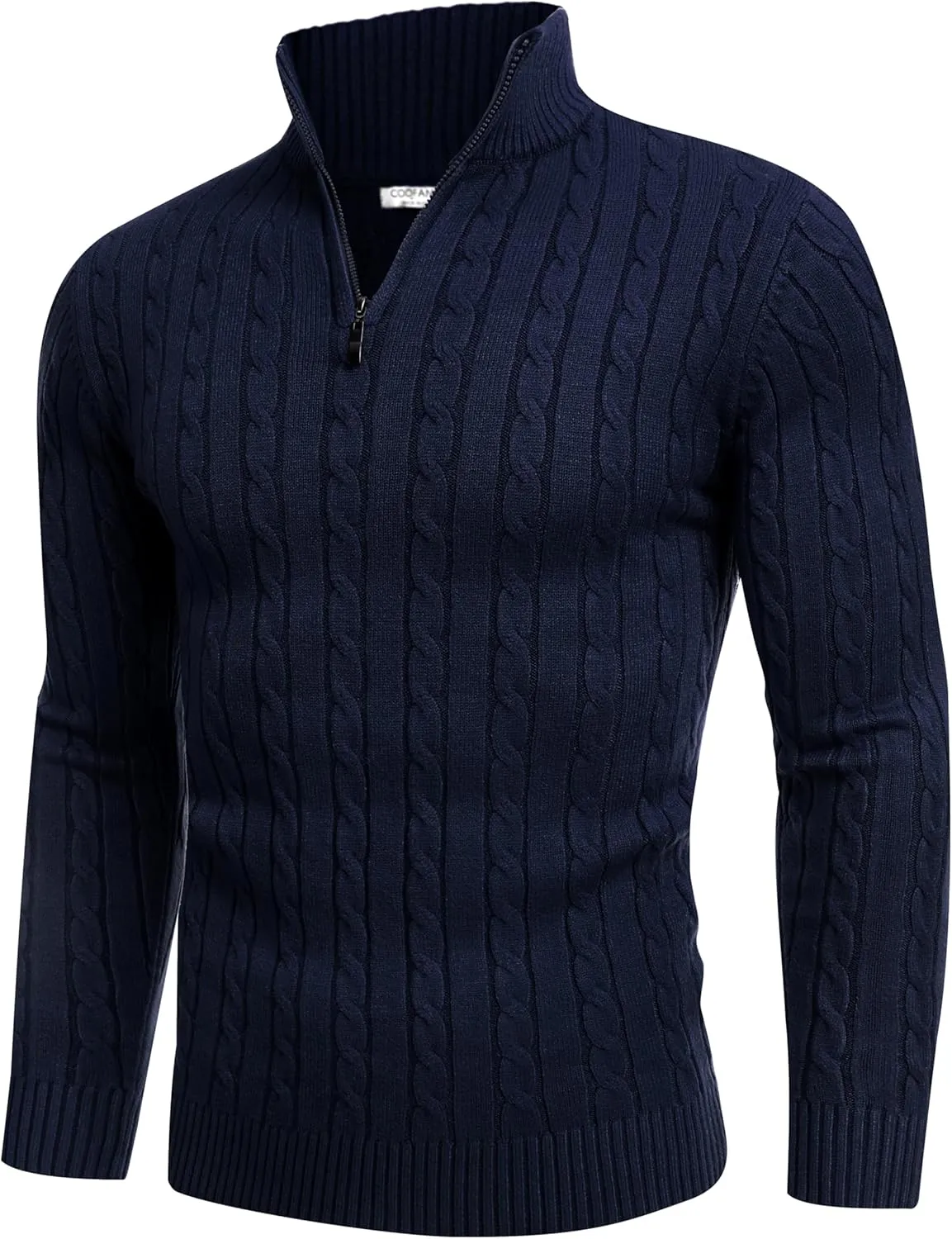 COOFANDY Men's Quarter Zip Sweater Slim Fit Casual Knitted Turtleneck Pullover Mock Neck Polo Sweater