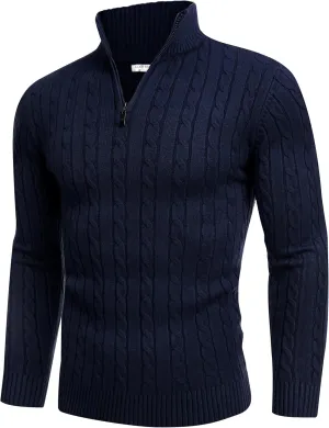 COOFANDY Men's Quarter Zip Sweater Slim Fit Casual Knitted Turtleneck Pullover Mock Neck Polo Sweater