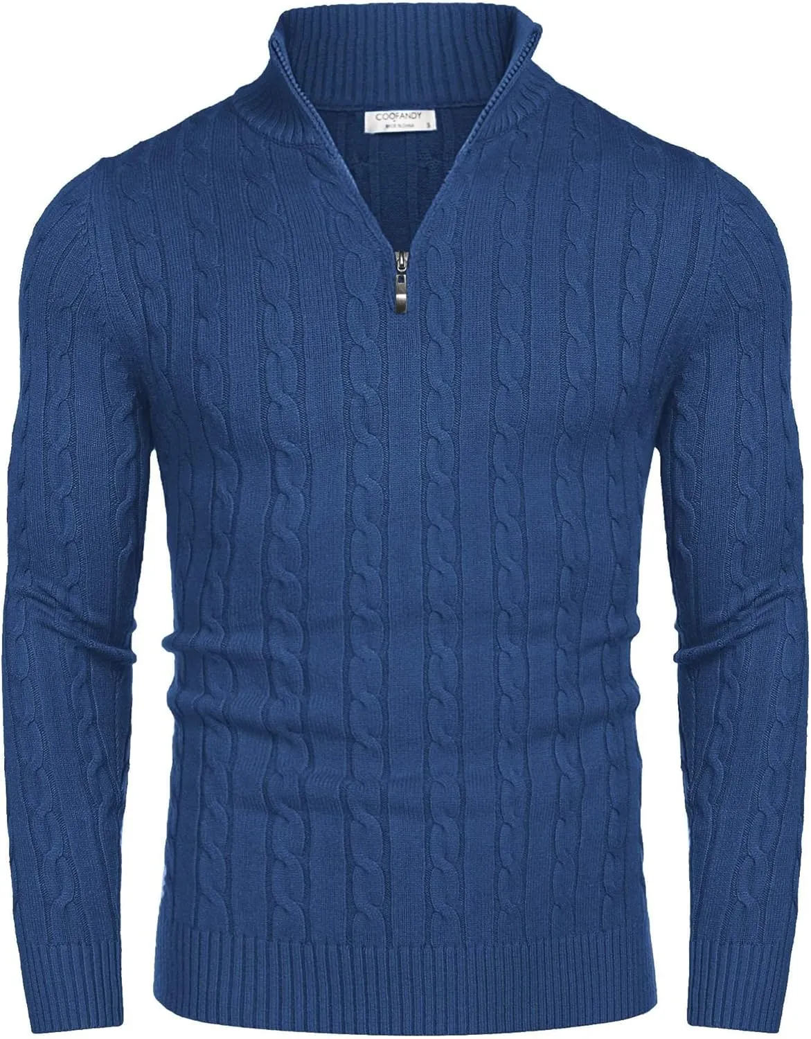 COOFANDY Men's Quarter Zip Sweater Slim Fit Casual Knitted Turtleneck Pullover Mock Neck Polo Sweater