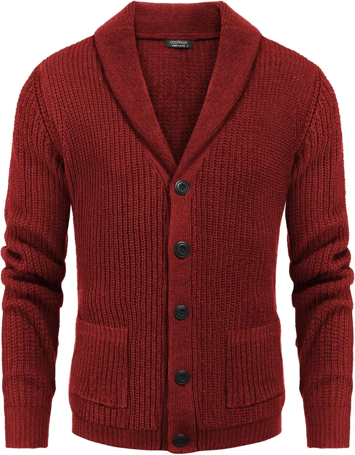 COOFANDY Men's Shawl Collar Cardigan Sweater Slim Fit Cable Knit Button up Sweater with Pockets