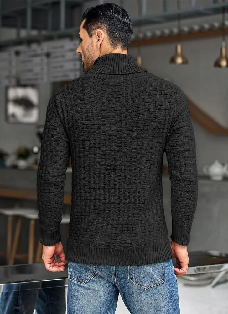 COOFANDY Men's Shawl Collar Pullover Sweater Casual Slim Fit Button Textured Knit Sweaters