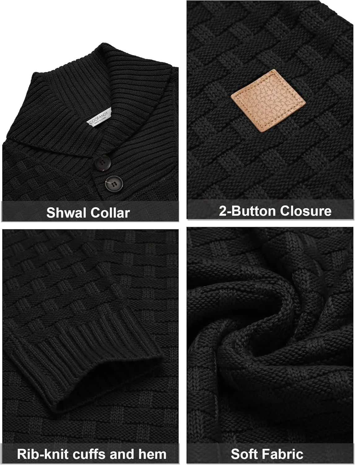 COOFANDY Men's Shawl Collar Pullover Sweater Casual Slim Fit Button Textured Knit Sweaters