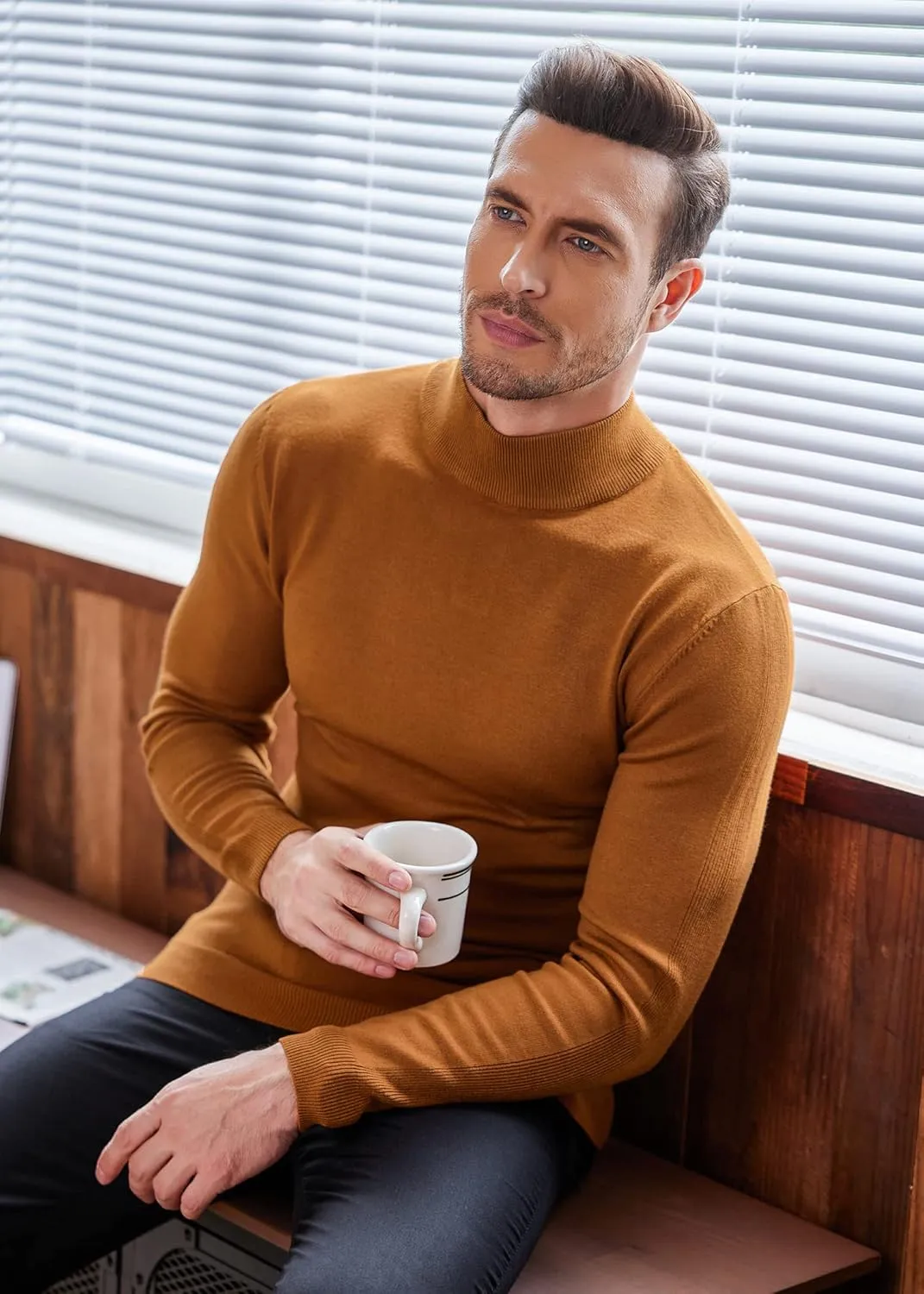 COOFANDY Men's Slim Fit Mock Turtleneck Pullover Sweater Casual Basic Knitted Thermal Sweaters