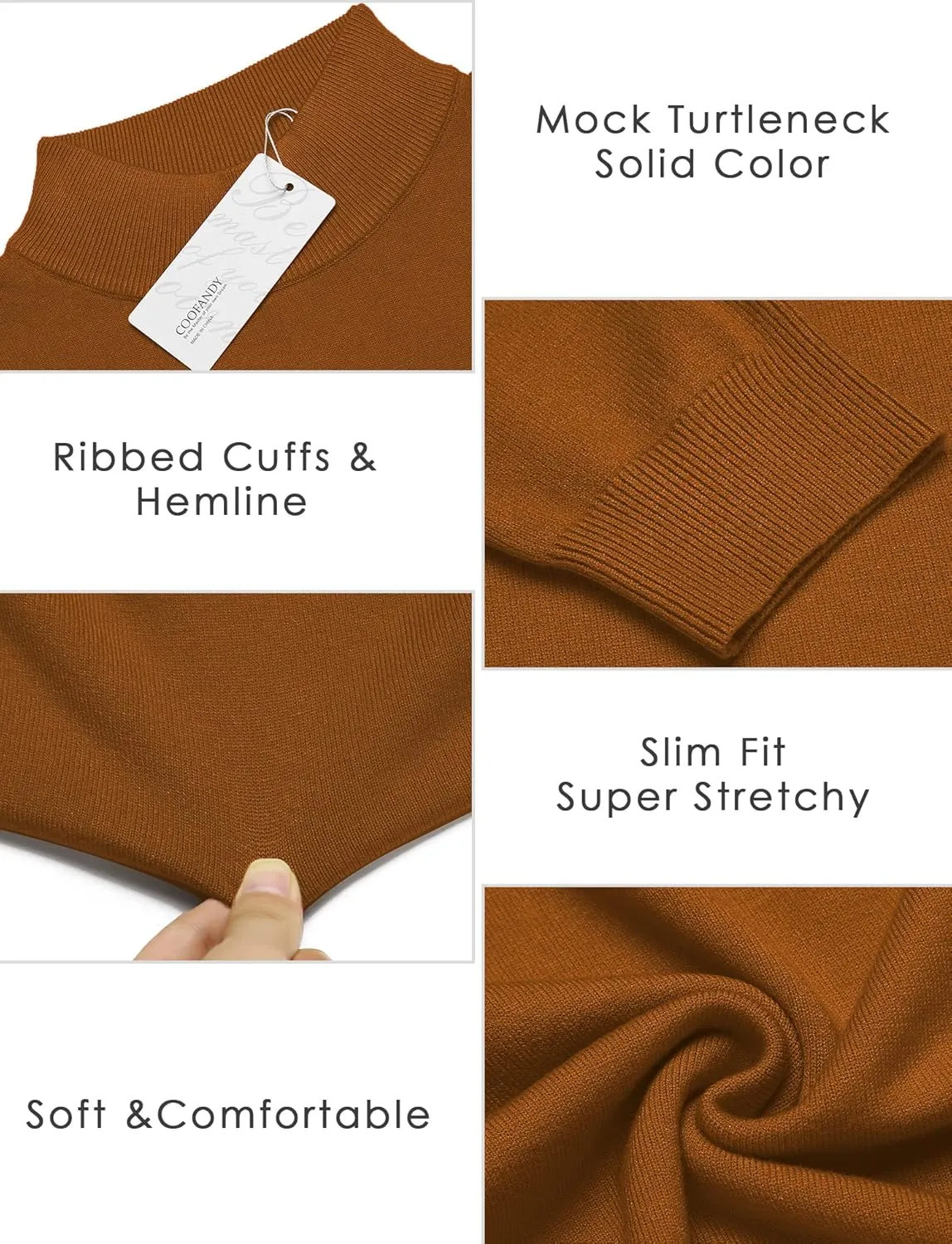 COOFANDY Men's Slim Fit Mock Turtleneck Pullover Sweater Casual Basic Knitted Thermal Sweaters