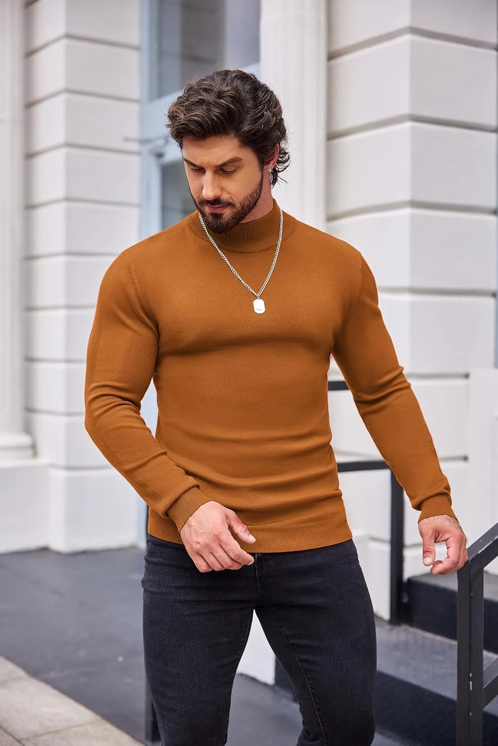 COOFANDY Men's Slim Fit Mock Turtleneck Pullover Sweater Casual Basic Knitted Thermal Sweaters