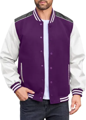 COOFANDY Mens Varsity Jacket Casual Leather Sleeve Baseball Letterman Bomber Jacket Coat