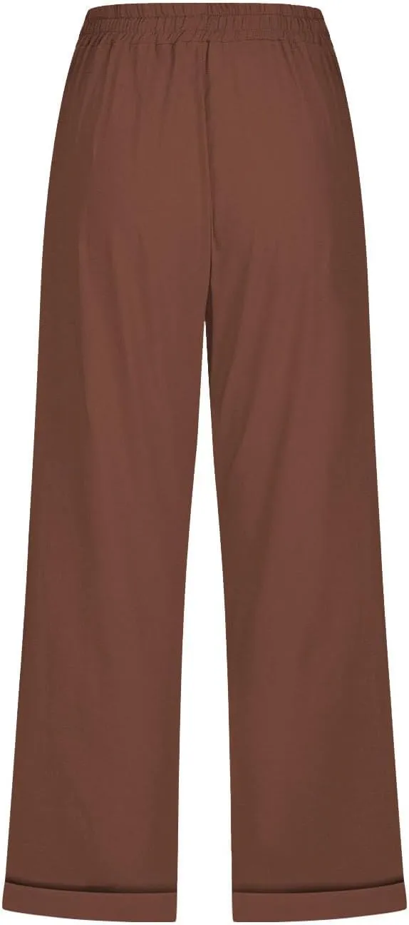 Cotton Linen Capris Pants for Women Summer 2025 Straight Wide Leg Loose Drawstring Elastic Waist Cropped Trousers