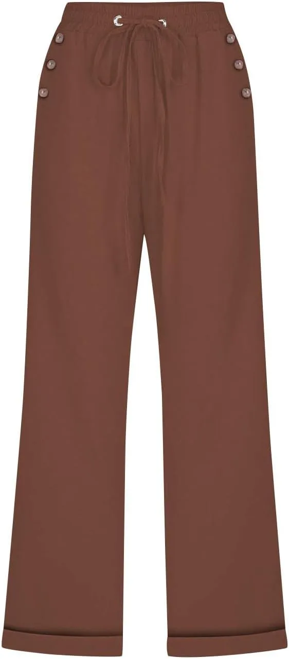 Cotton Linen Capris Pants for Women Summer 2025 Straight Wide Leg Loose Drawstring Elastic Waist Cropped Trousers