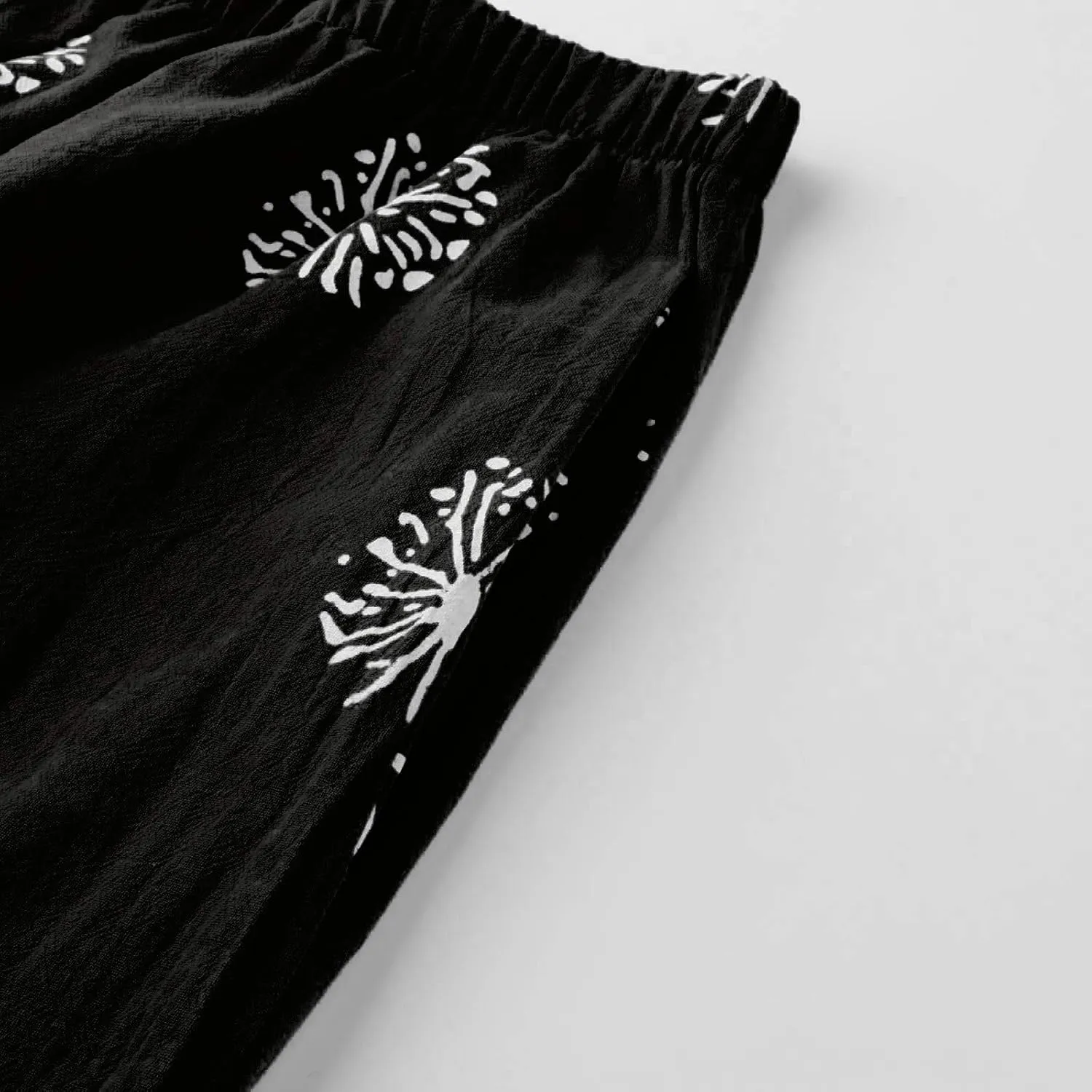 Cotton Linen Pants Women Casual Palazzo Trousers Baggy Wide Leg Pants Floral Print Summer Beach Vacation Pants with Pockets