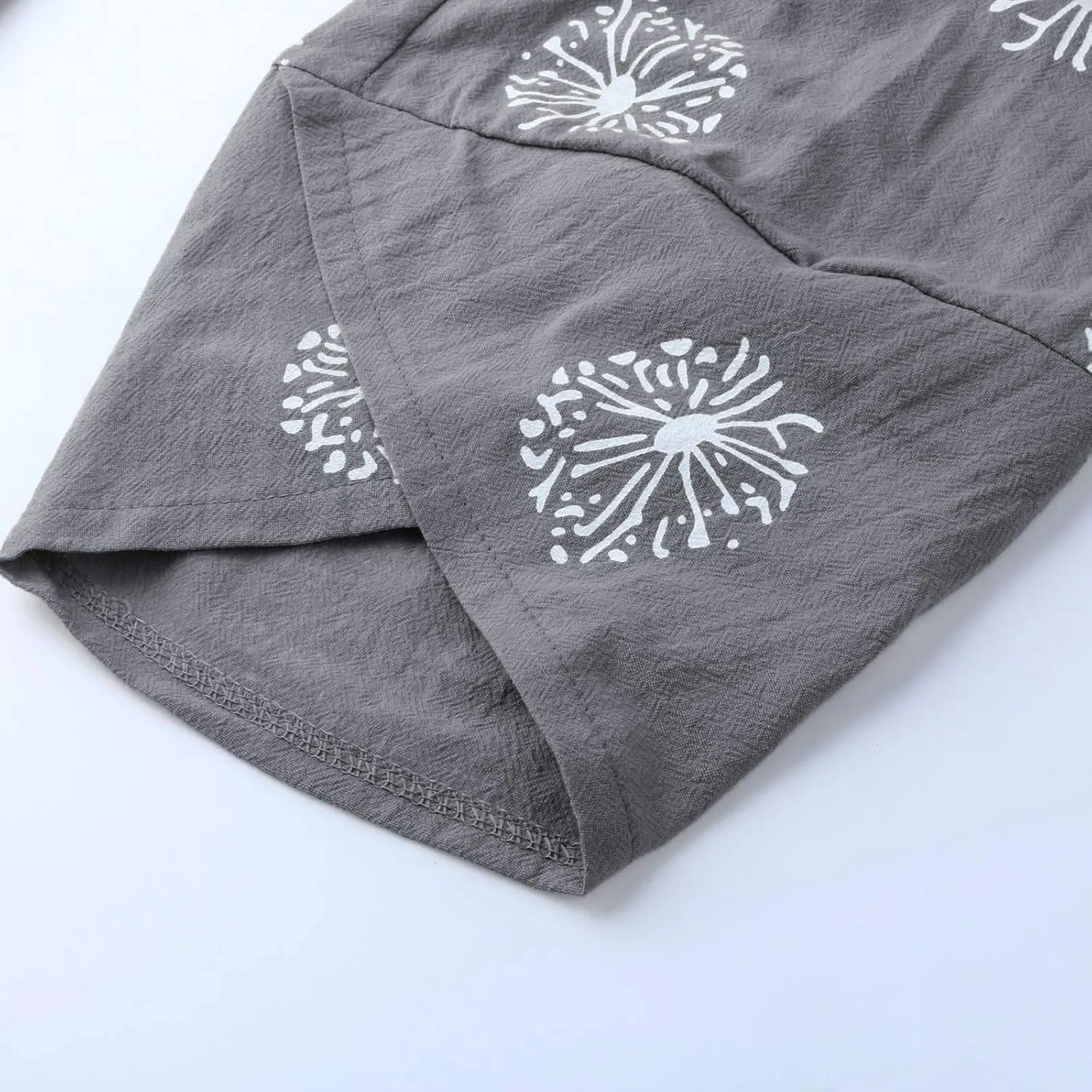 Cotton Linen Pants Women Casual Palazzo Trousers Baggy Wide Leg Pants Floral Print Summer Beach Vacation Pants with Pockets