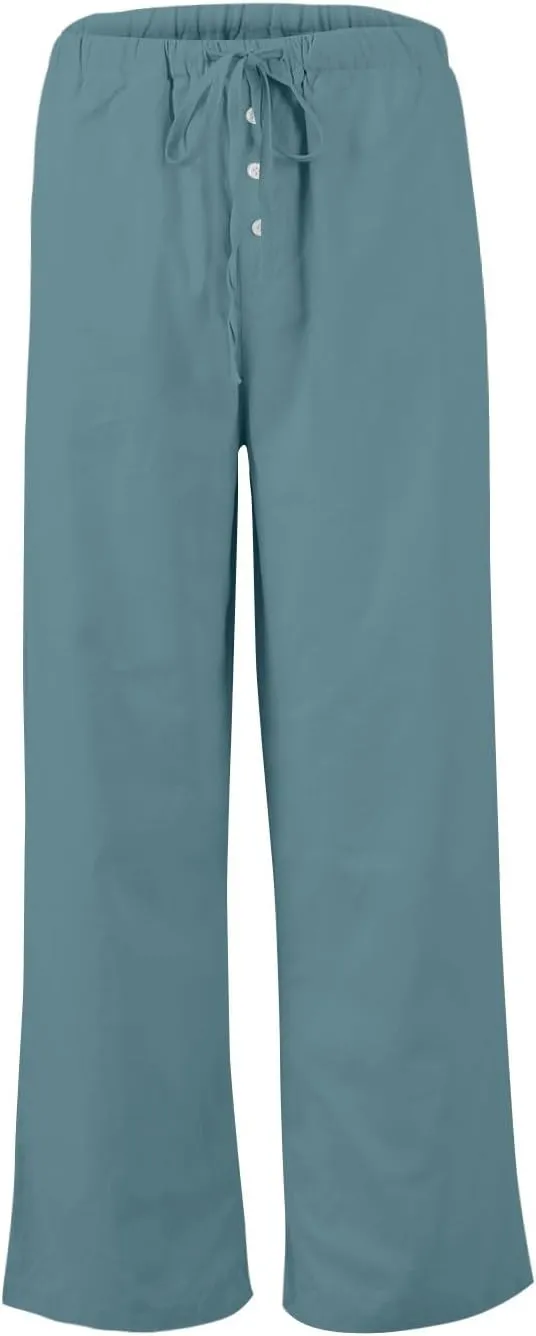 Cotton Linen Pants Women Summer Casual Loose Beach Pants Drawstring Flowy Wide Leg Palazzo Trousers with Pockets
