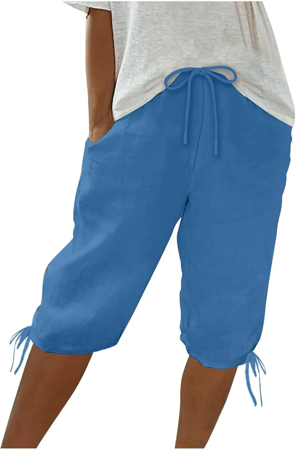 Cotton Linen Shorts for Women 2025 Trendy Casual Loose Beach Vacation Drawstring Bermuda Boho SweatShorts with Pocket