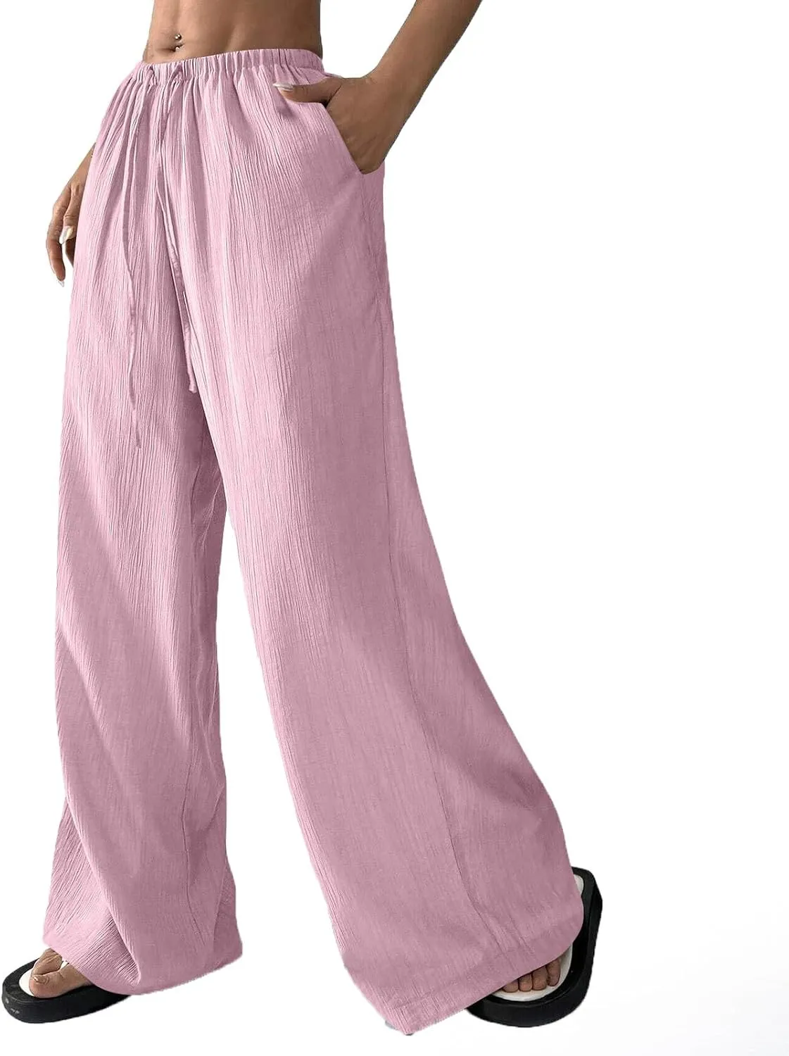 Cruise Pants for Women 2025 Vacation Outfits Drawstring Flowy Casual Pants with Pockets Wide Leg Lightweight Beach Sweatpants
