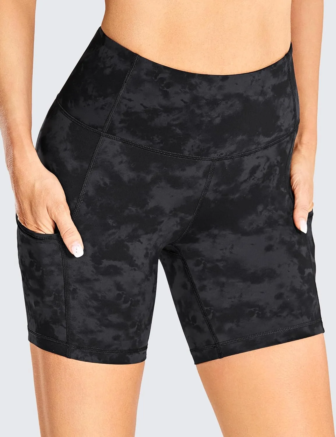 CRZ YOGA Women's Naked Feeling Light Running Shorts 6 Inches - High Waisted Gym Biker Compression Shorts with Pockets