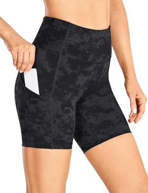 CRZ YOGA Women's Naked Feeling Light Running Shorts 6 Inches - High Waisted Gym Biker Compression Shorts with Pockets