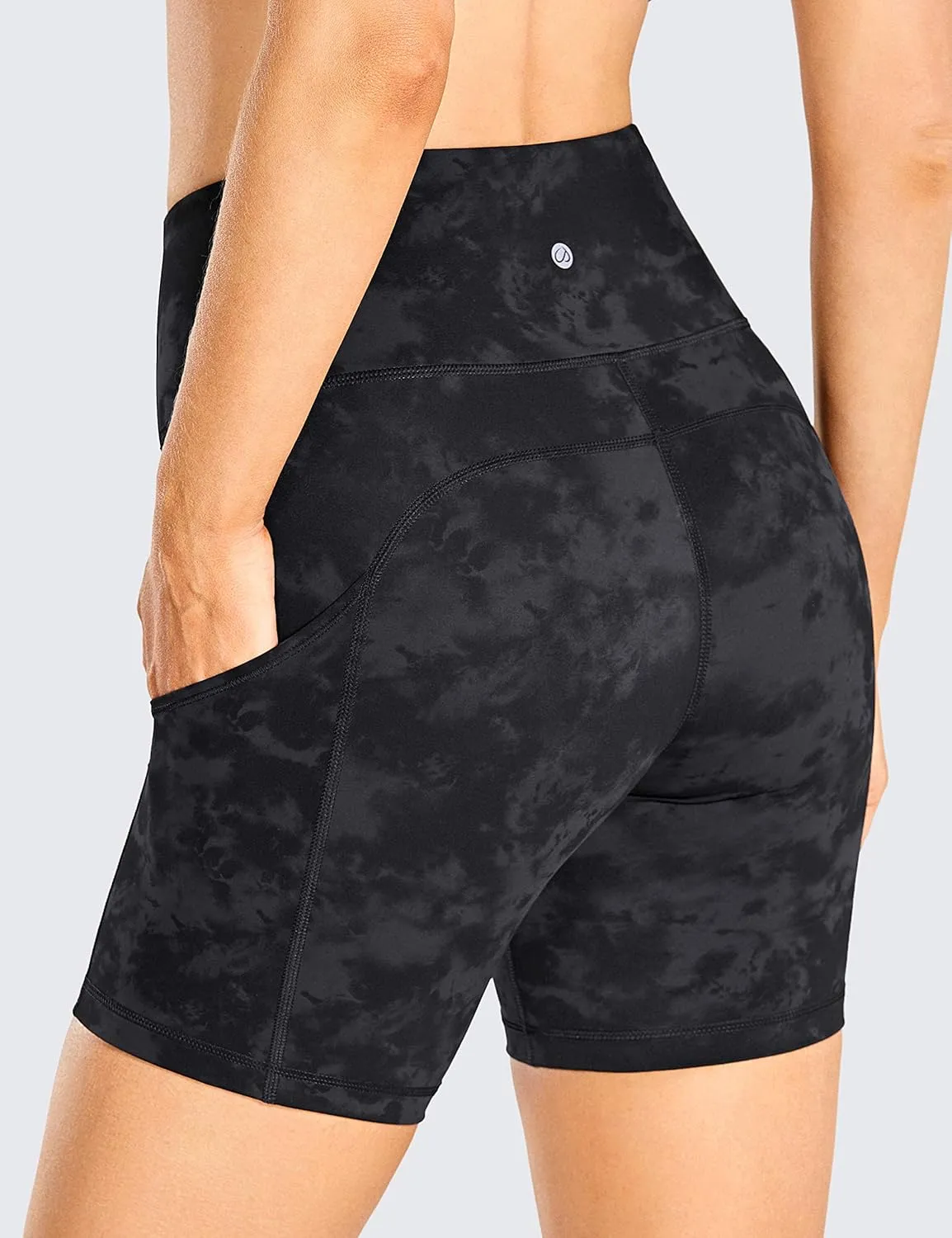 CRZ YOGA Women's Naked Feeling Light Running Shorts 6 Inches - High Waisted Gym Biker Compression Shorts with Pockets